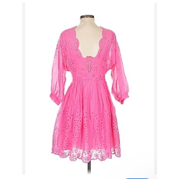 Women's Free People Bubblegum Pink Lottie Eyelet Mini Dress size M - Picture 2 of 10